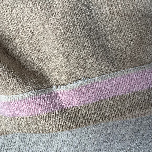 ST JOHN Santana Preppy Classic Knit Sweater Tan Pink Button Up 8 Medium - Picture 7 of 7